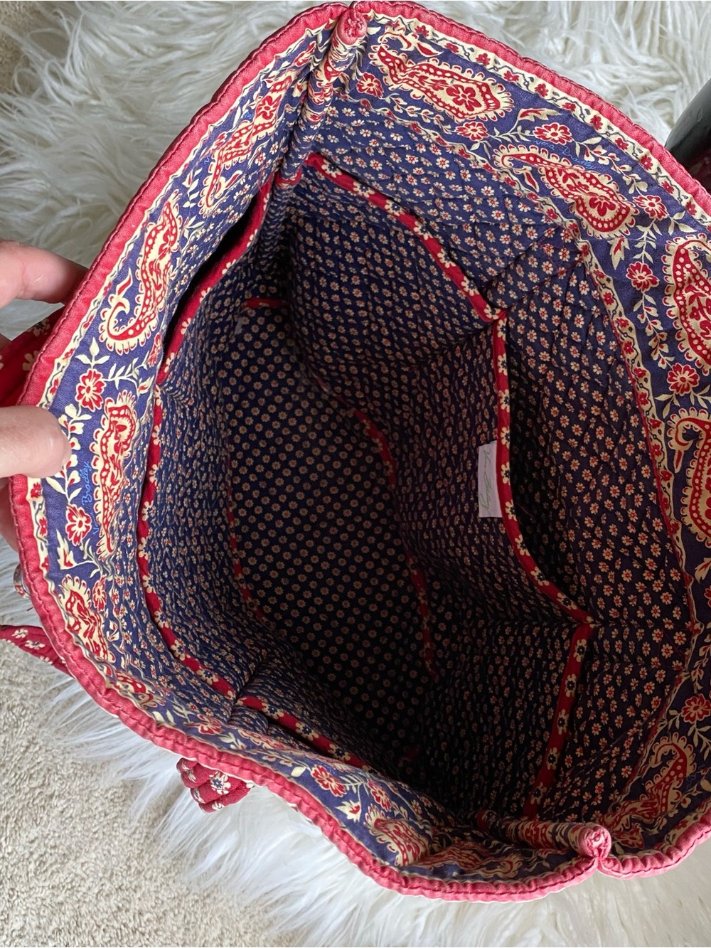 Vintage Vera Bradley Large Red Quilted Paisley Tote Bag EUC - Picture 10 of 11